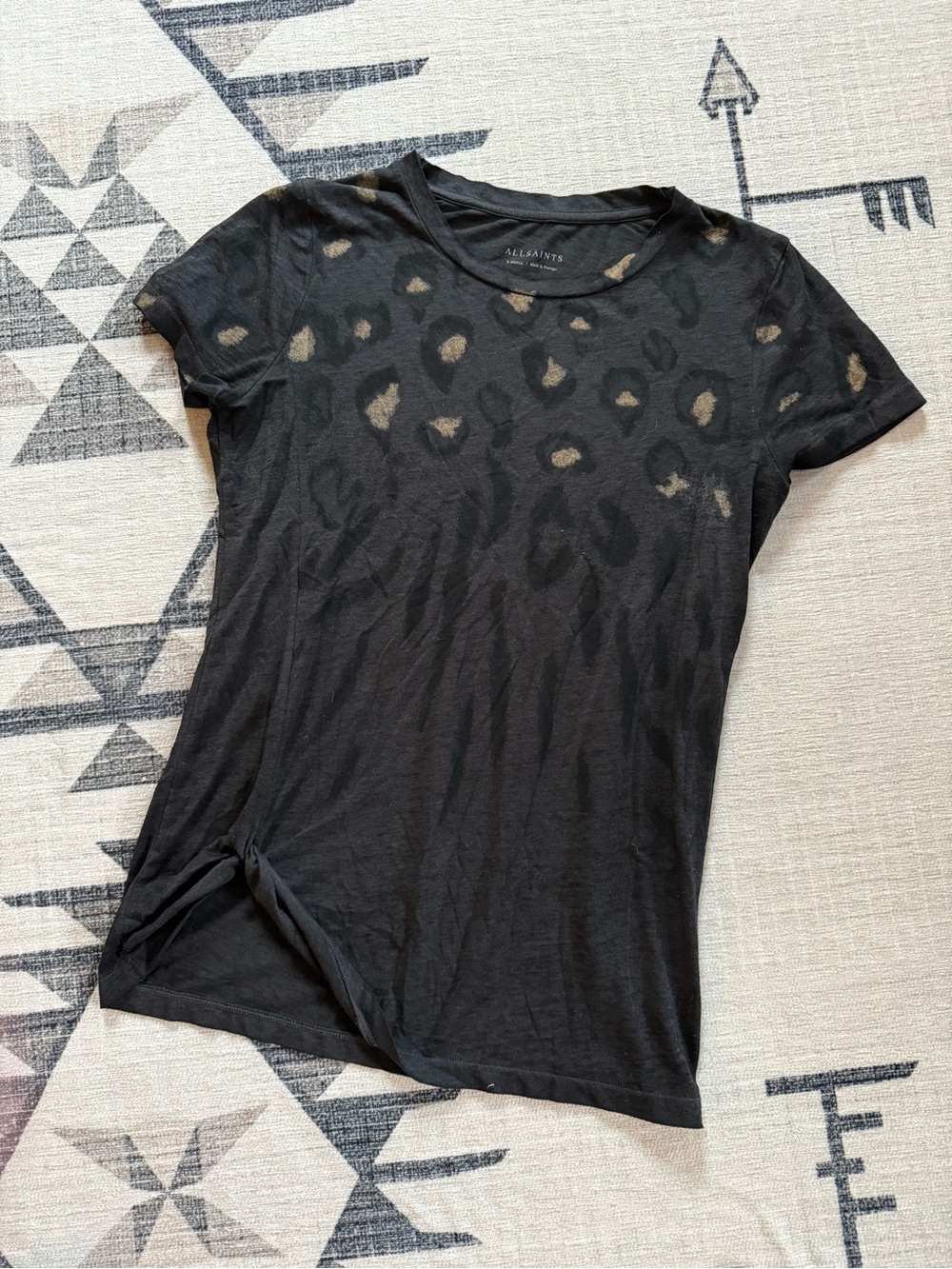 AllSaints Lao Mellon Distressed Leopard Print Tee - Size XS